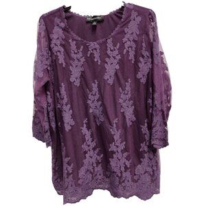 Colleen Lopez Tunic Top Womens 1X Purple Mesh Embroidered Dark Fairy Whimsygoth